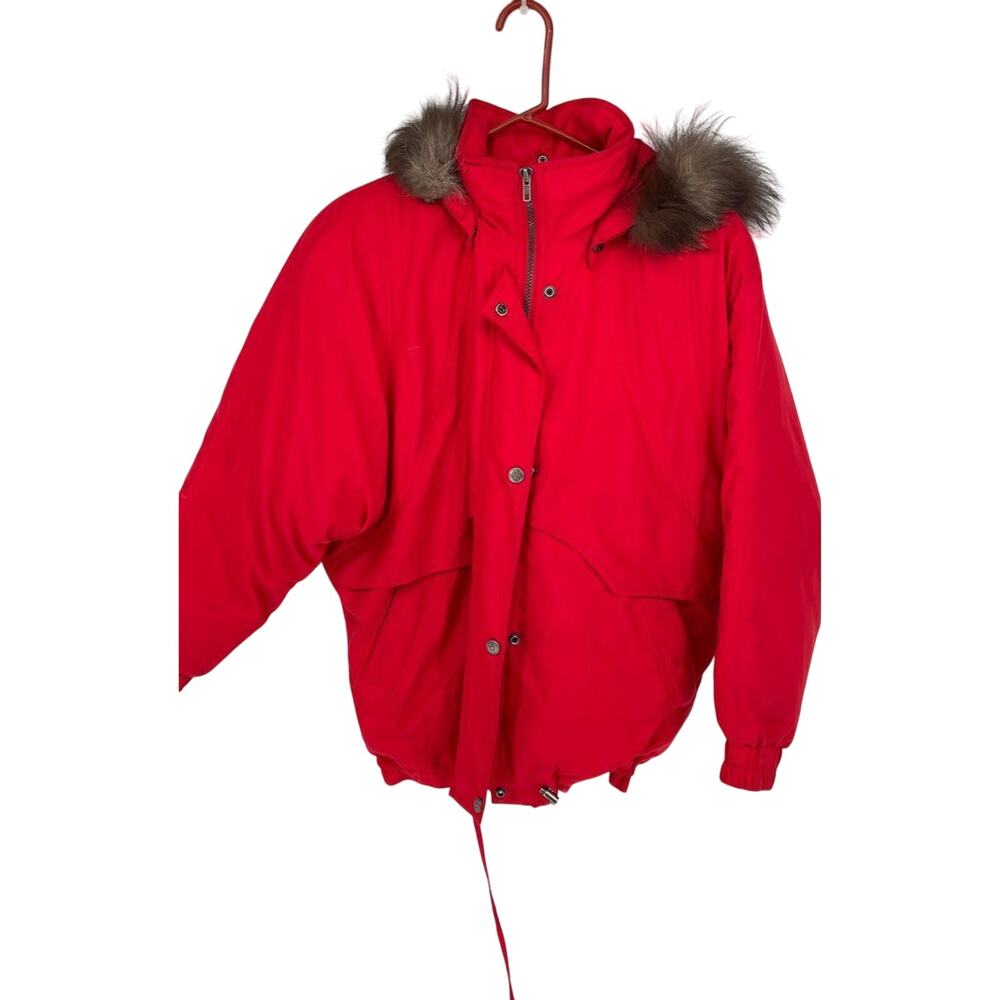 Towne London Fog Red Women's Button Down Removeable Faux Fur Hooded Jacket‎ - S
